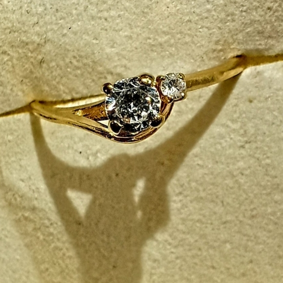Genuine 14k Gold 2 Stone CZ Ring - Picture 7 of 13